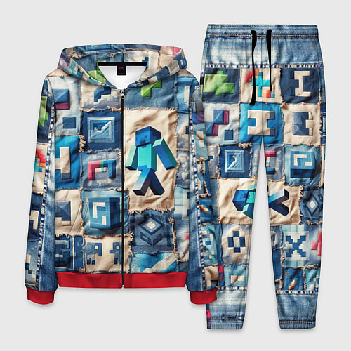 Мужской костюм Minecraft шагает на пэчворк / 3D-Красный – фото 1