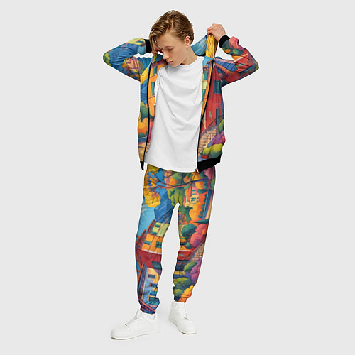 Мужской костюм Живопись яркие домики фовизм / 3D-Черный – фото 3