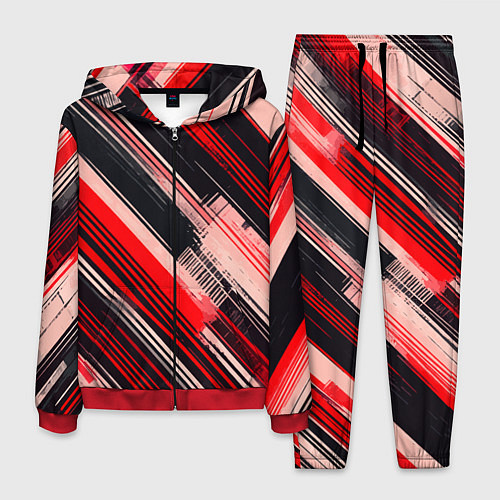 Мужской костюм Красные диагональные полосы на чёрном фоне / 3D-Красный – фото 1