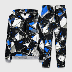 Костюм мужской Сине-белый паттерн на чёрном фоне, цвет: 3D-меланж