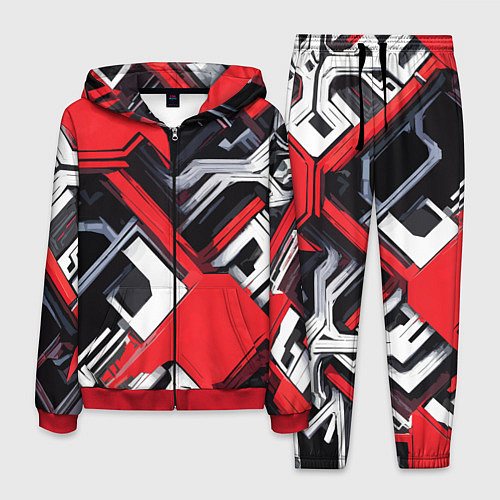 Мужской костюм Красно-белый техно паттерн / 3D-Красный – фото 1