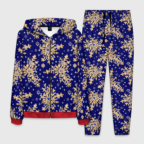 Мужской костюм Золотые снежинки на синем шелке / 3D-Красный – фото 1