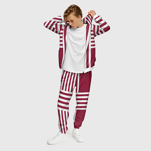 Мужской костюм Бело красный узор в полоску / 3D-Белый – фото 3