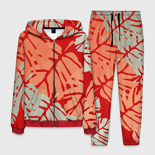 Мужской костюм Отпечатки монстеры на красном / 3D-Красный – фото 1