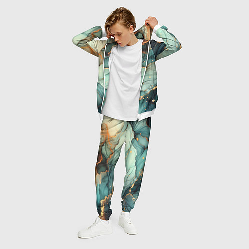 Мужской костюм Бирюзовый узор с оранжевыми вставками / 3D-Белый – фото 3