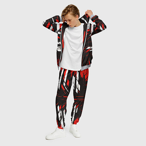 Мужской костюм Красно-белые полосы и точки на чёрном фоне / 3D-Меланж – фото 3