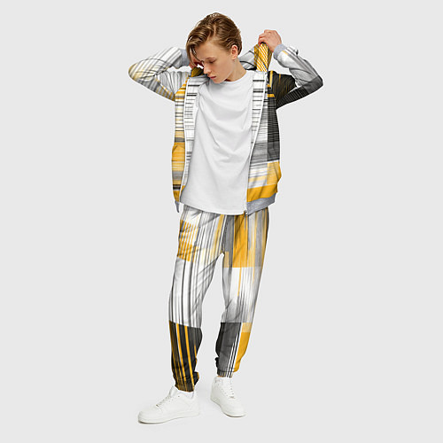 Мужской костюм Чёрные вертикальные полосы на жёлто-белом фоне / 3D-Меланж – фото 3