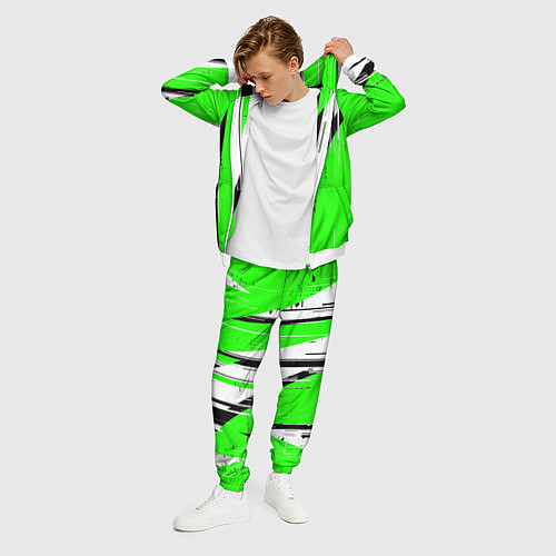 Мужской костюм Black and white vertical stripes on a green backgr / 3D-Белый – фото 3