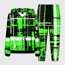 Костюм мужской Зелёно-белый гранж на чёрном фоне, цвет: 3D-черный