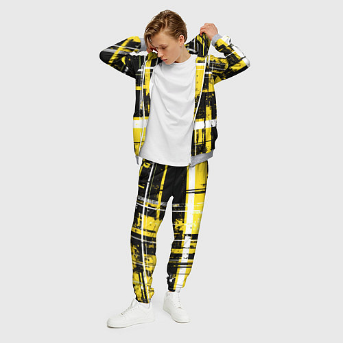 Мужской костюм Жёлто-белый гранж на чёрном фоне / 3D-Меланж – фото 3