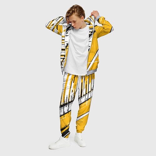 Мужской костюм Чёрно-белые глитч полосы на жёлтом фоне / 3D-Меланж – фото 3