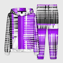 Костюм мужской Белые полосы на чёрно-фиолетовом фоне, цвет: 3D-белый