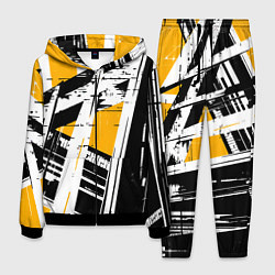 Костюм мужской Чёрно-белые абстрактные линии на жёлтом фоне, цвет: 3D-черный