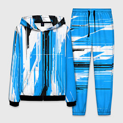 Костюм мужской Вертикальные чёрно-белые линии на синем фоне, цвет: 3D-черный