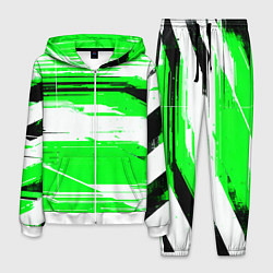 Костюм мужской Горизонтальные чёрно-белые линии на зелёном фоне, цвет: 3D-белый