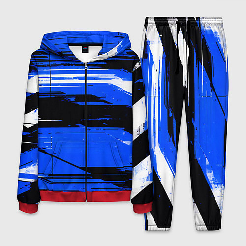 Мужской костюм Горизонтальные чёрно-белые линии на синем фоне / 3D-Красный – фото 1