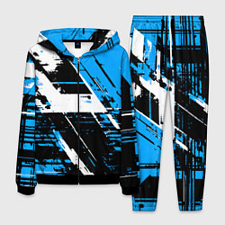 Костюм мужской Diagonal black and white stripes on a blue backgro, цвет: 3D-черный