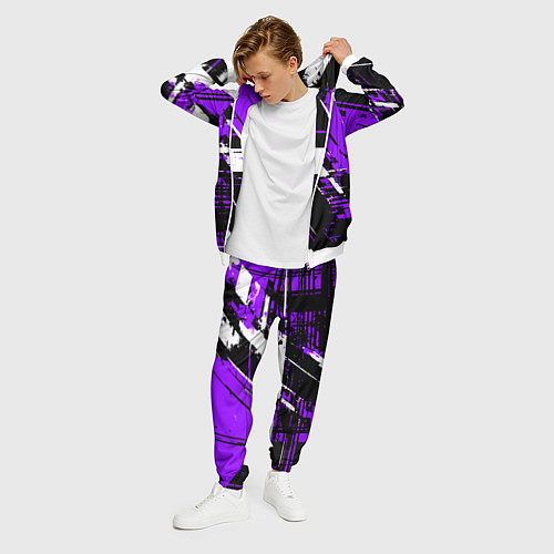 Мужской костюм Diagonal black and white stripes on a purple backg / 3D-Белый – фото 3