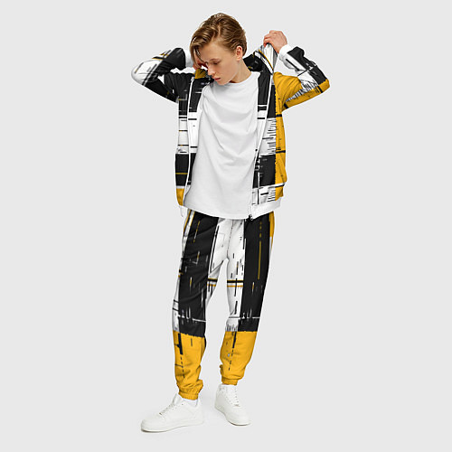 Мужской костюм Жёлтые и чёрные полосы на белом фоне / 3D-Белый – фото 3