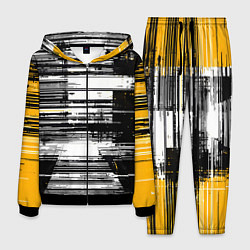 Костюм мужской Горизонтальные чёрные линии на бело-жёлтом фоне, цвет: 3D-черный