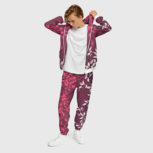 Мужской костюм Листья на бордовом фоне - нейросеть / 3D-Белый – фото 3