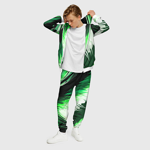 Мужской костюм Зелёно-белая абстракция на чёрном фоне / 3D-Белый – фото 3
