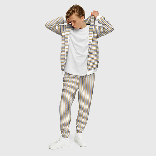 Мужской костюм Бежевый с синей полосой / 3D-Белый – фото 3