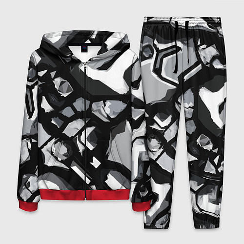 Мужской костюм Чёрно-серая абстракция / 3D-Красный – фото 1