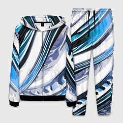 Костюм мужской Волнистая бело-синяя абстракция, цвет: 3D-черный