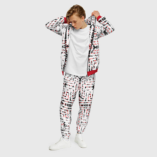 Мужской костюм Чёрно-красные диагональные полосы на белом фоне / 3D-Красный – фото 3