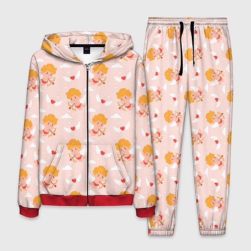 Мужской костюм Паттерн с милыми купидонами и крылатыми сердечками / 3D-Красный – фото 1