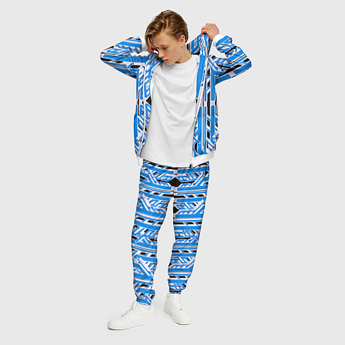 Мужской костюм Бело-синие техно полосы на чёрном фоне / 3D-Белый – фото 3