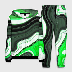Костюм мужской Волнистые горизонтальные чёрно-зелёные полосы на б, цвет: 3D-черный