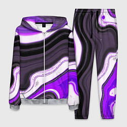 Костюм мужской Волнистые горизонтальные чёрно-фиолетовые полосы н, цвет: 3D-меланж