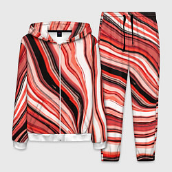 Костюм мужской Волнистые вертикальные чёрно-красные полосы, цвет: 3D-белый