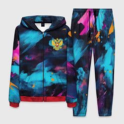 Костюм мужской Герб РФ на текстурном камуфляже, цвет: 3D-красный