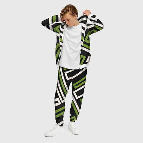 Мужской костюм Прямоугольники по диагонали-зеленый, черный / 3D-Белый – фото 3