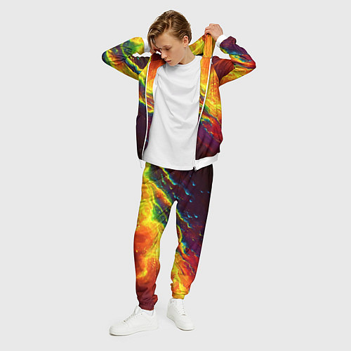 Мужской костюм Абстрактные волны с огнем / 3D-Белый – фото 3