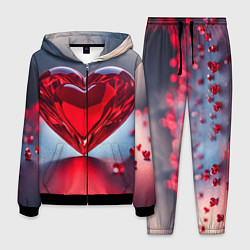 Костюм мужской Хрустальное красное сердце на сером фоне с боке, цвет: 3D-черный