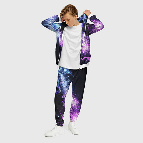 Мужской костюм Фиолетово-синяя абстрактная волна / 3D-Белый – фото 3