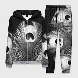 Костюм мужской Изогнутые белые перья павлина - чб иллюстрация, цвет: 3D-меланж