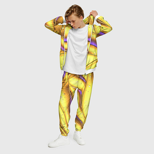 Мужской костюм Золотые волны с фиолетовым свечением / 3D-Белый – фото 3