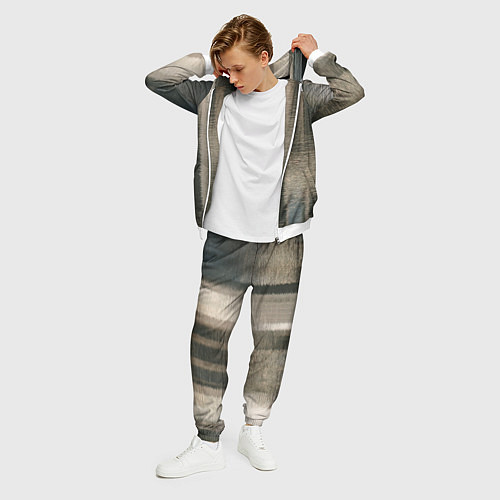 Мужской костюм Размытые серо-бежевые полосы / 3D-Белый – фото 3