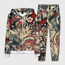 Костюм мужской Котики и рыбки в сакуре, цвет: 3D-белый