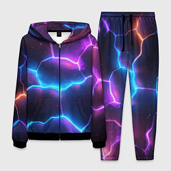 Костюм мужской Синие и фиолетовые молнии в разломе, цвет: 3D-черный