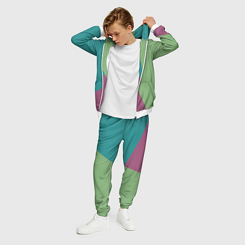 Мужской костюм Сине-зелёно-розовый тёмный трёхцветный / 3D-Белый – фото 3