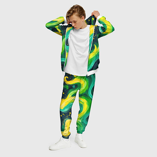 Мужской костюм Желто-зеленая краска текстура / 3D-Белый – фото 3