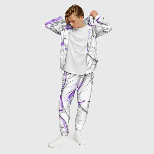 Мужской костюм Черные и фиолетовые линии на белом / 3D-Белый – фото 3