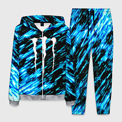 Мужской костюм Monster energy штрихи голубых неоновых красок