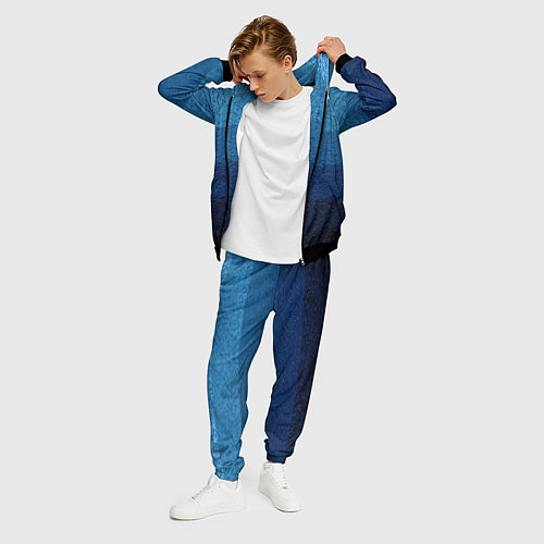 Мужской костюм Сине-голубой градиент полосами с узором / 3D-Черный – фото 3